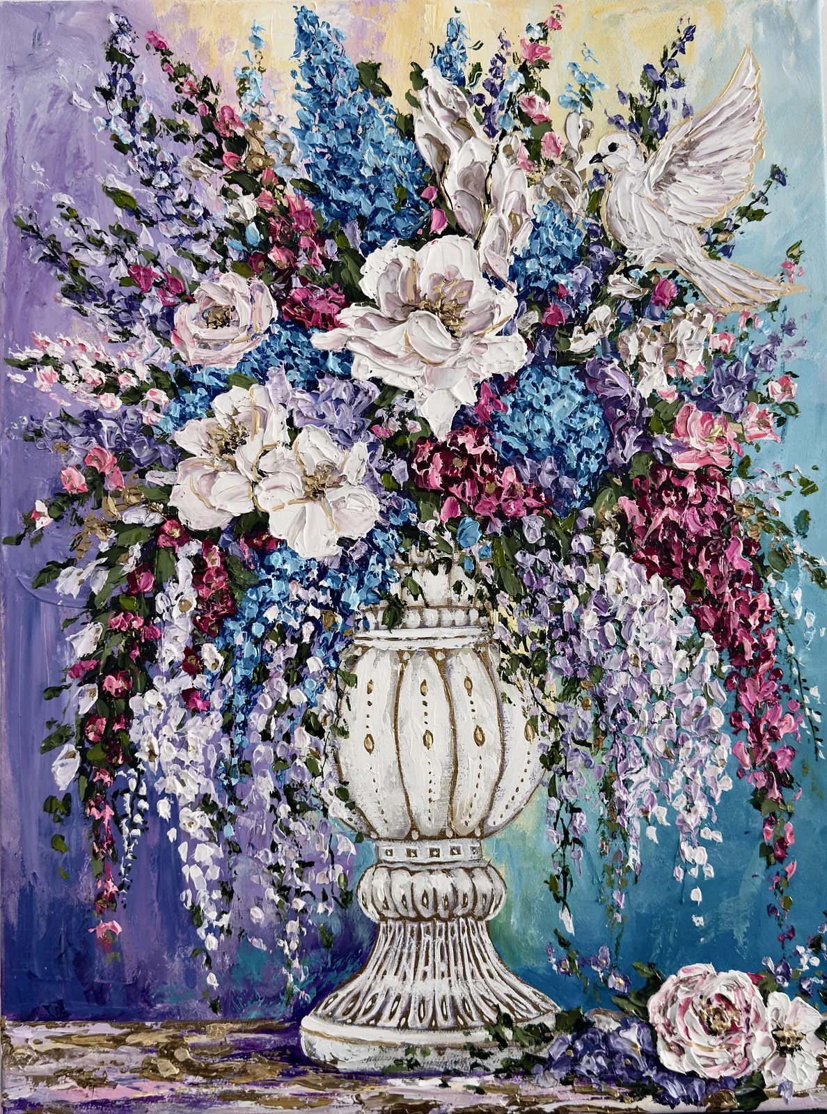 Image of Blossomming by Elena Adele Dmitrenko, size: 61 x 46 cm, made of acrylic impasto on canvas, Painting medium, part of the Magic Garden series, priced at $1280