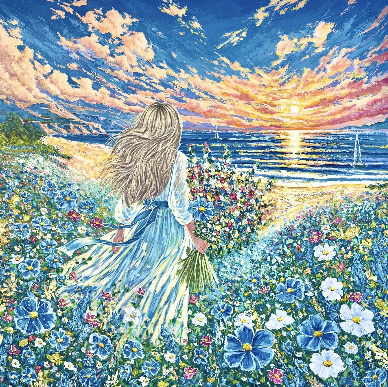 Obraz Wieczne lato autorstwa Elena Adele Dmitrenko, rozmiar: 48 x 48 in, wykonany z impasto akryl na płótnie, medium Malarstwo, z Polska, część serii Wieczny moment, cena: $5200