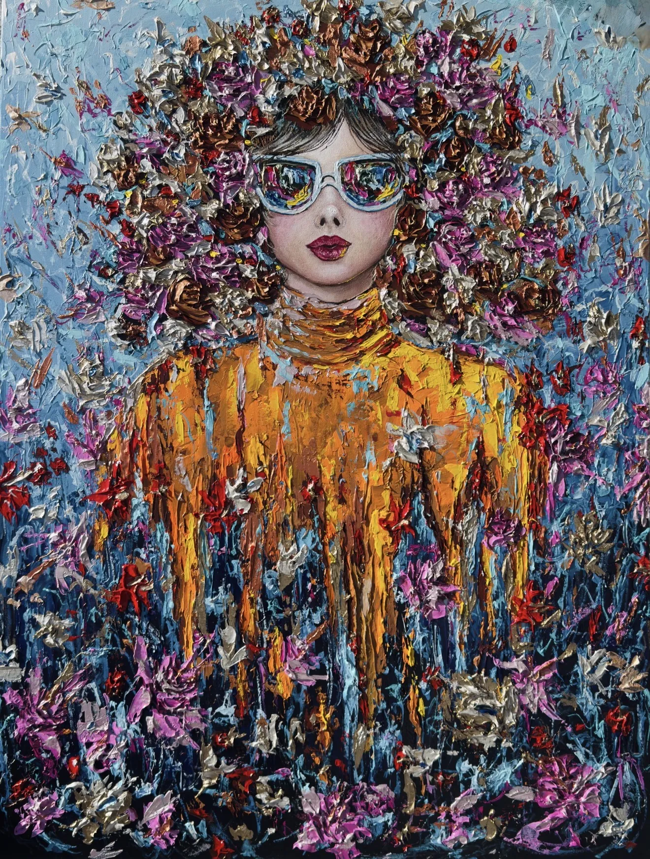 Bild von Majestät der Herbstjugend von Elena Adele Dmitrenko, Größe: 48 x 36 in, hergestellt aus Acryl-Impasto auf Leinwand, Malerei Medium, Teil der Majestic Lady's Serie, zum Preis von $5200