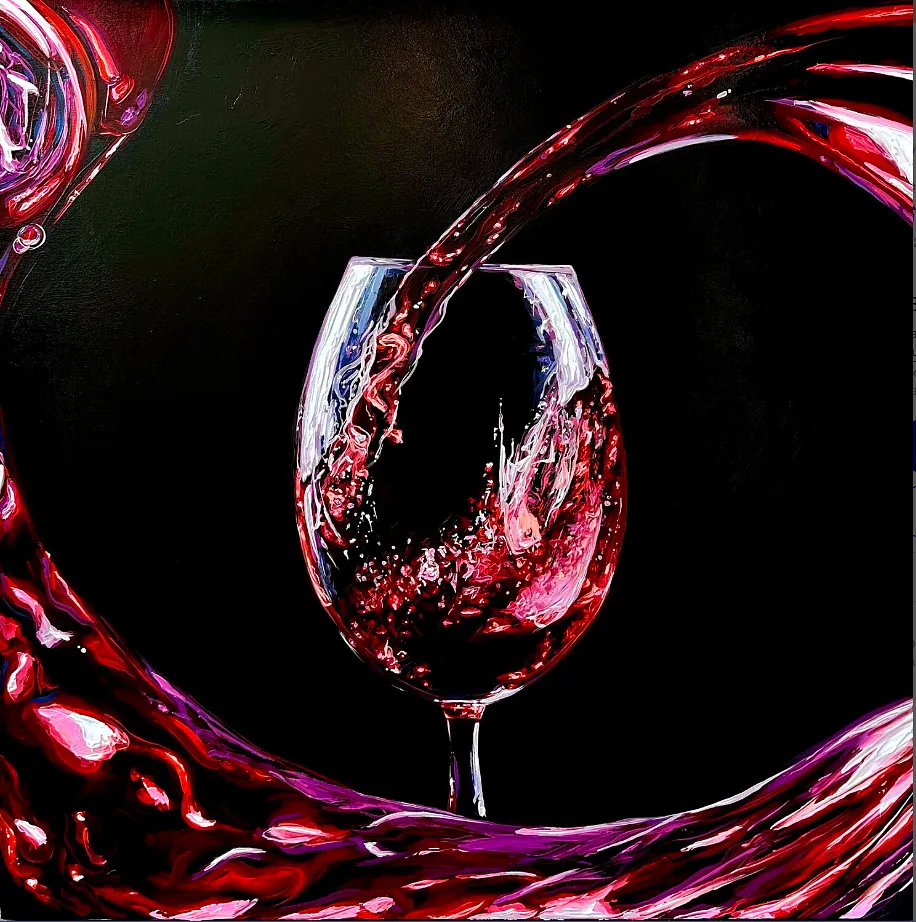 Imagen de Vaso con un vino tinto de Elena Adele Dmitrenko, parte de la serie Naturaleza muerta