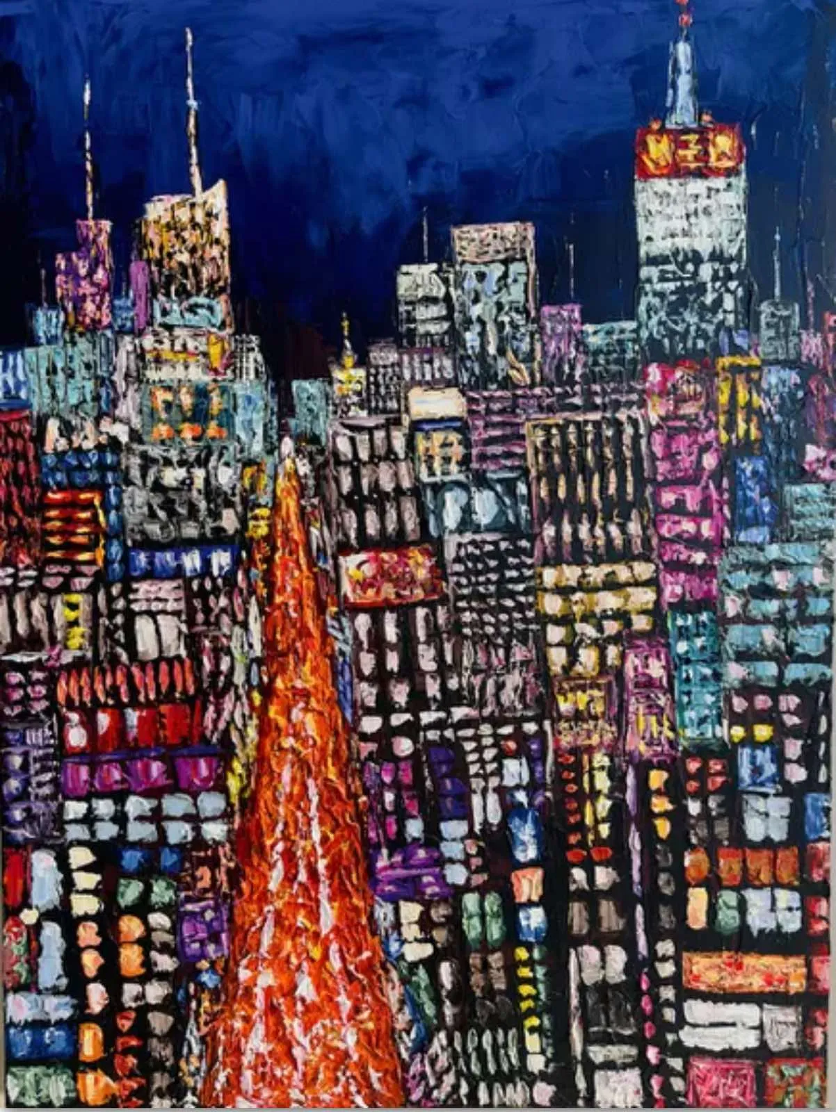 Bild von New York, New York von Elena Adele Dmitrenko, Größe: 36 x 48 in, hergestellt aus Acryl-Impasto auf Leinwand, Malerei Medium, zum Preis von $4200