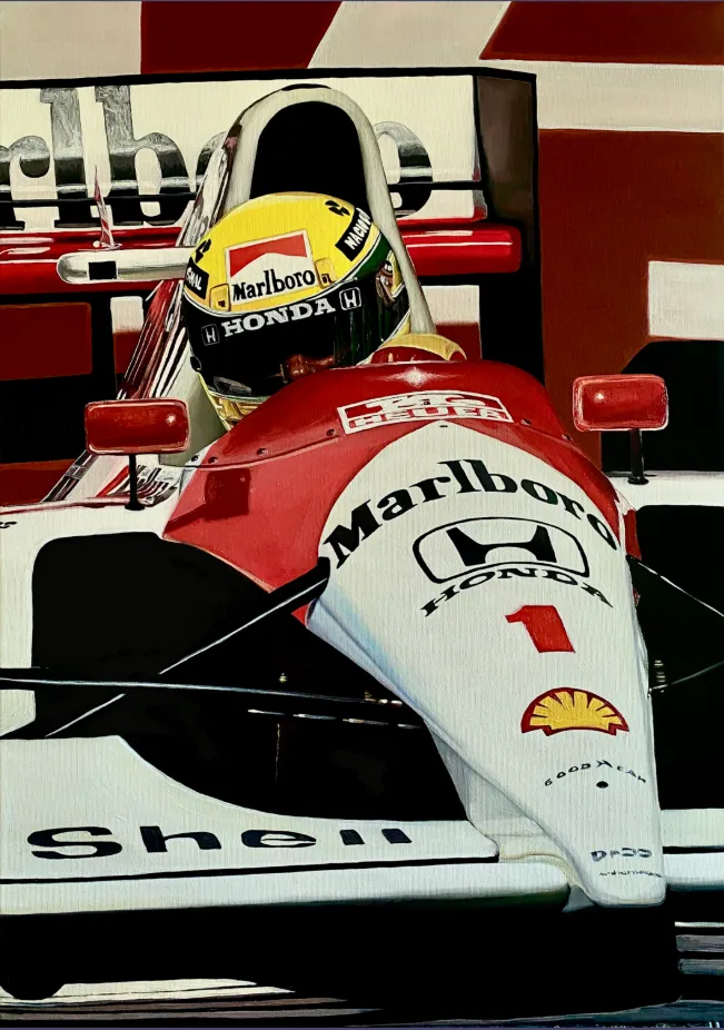 Image of Ayrton Senna Formula 1 Legend by Elena Adele Dmitrenko, made of oil on canvas, from Netherlands, priced at $3800