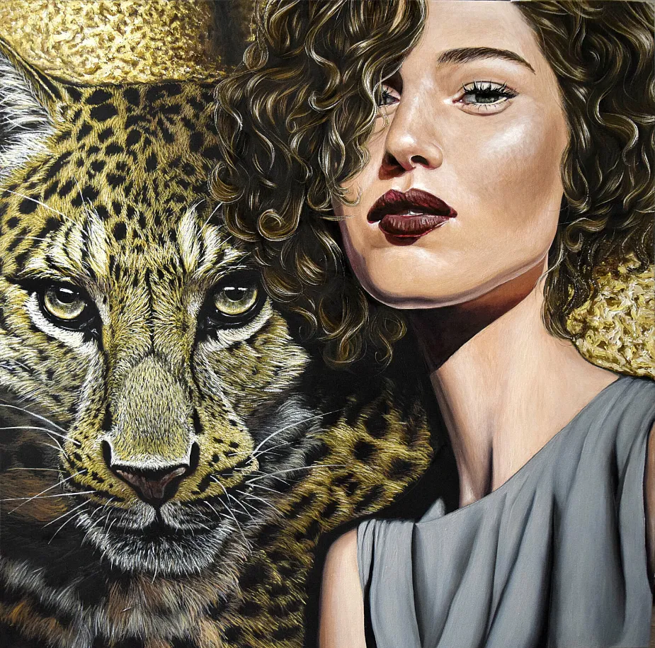 Bild von Dame in Gold von Elena Adele Dmitrenko, Größe: 40 x 40 inches, 100 x 100 cm, hergestellt aus Öl auf Leinwand, Teil der Porträts Serie, zum Preis von $12000