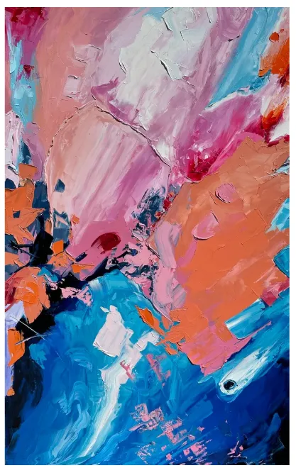 Image of Colours blossom by Elena Adele Dmitrenko, size: 48 x 30 inches ,76 x 122 cm, made of oil on canvas, Painting medium, from Naples, Florida, USA, part of the Abstraction series, priced at $3200