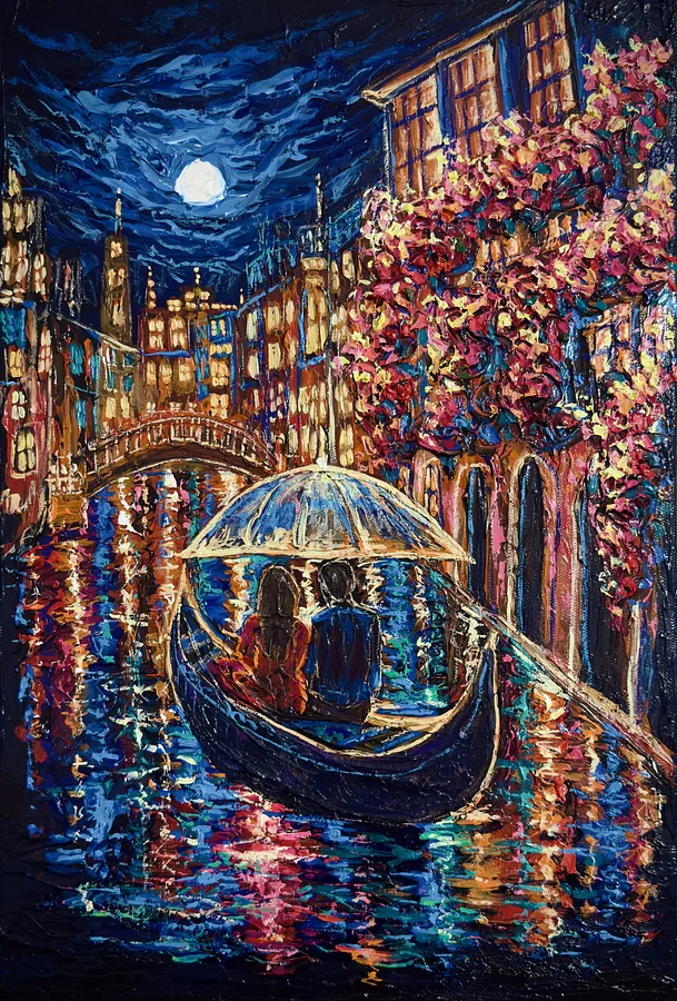 Image of Moments with You by Elena Adele Dmitrenko, size: 60 x 40 cm, made of Acrylic impasto on canvas , Painting medium, part of the Forever Moment's series, priced at $680